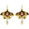 Mokilu' Orecchini Pendenti Vintage - Forma di Calla - in Ottone con Oro 24 KT - Fatto a Mano in Toscana, Made in Italy - Cammeo Centrale