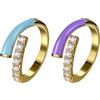 Flongo Anello smaltato per donna: 2 pezzi blu viola smaltato oro acciaio inox regolabile anello aperto donna anelli con zirconi ipoallergenici regalo per donne ragazze figlia