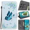 Rnrieyta Miagon Custodia Cover Case per Realme C53,Carino Modello Pelle Portafoglio Libro Cuoio Flip Case con Porta Carte Magnetica Supporto,Blu Farfalla Fiore