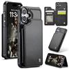 FONREST Custodia a portafoglio posteriore sottile per iPhone 16 con blocco RFID, pannello flip/cavalletto, antiurto TPU+custodia protettiva posteriore in pelle PU con bottoni magnetici (nero)