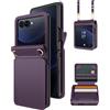 OCASE Portafoglio per Samsung Galaxy Z Flip 8 Viola Scuro | Custodia a Ribalta, Portafoglio in Pelle PU, Blocco RFID, 3 Slot per Carte, Protezione Antishock, 2 Cinturini Rimovibili