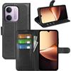 JIUNINE Cover a Libro in Pelle per XIAOMI Redmi 17C 5G, Nero | Custodia Portafoglio Antiurto in Pelle Sintetica a Grana Litchi, Portacarte, Chiusura Magnetica, Supporto Regolabile