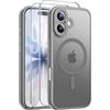 Qasyfanc Magnetica Cover per iPhone 17, Grigio | Compatibile con MagSafe,con 2 Pezzi Vetro Temperato Pellicola, Cover Clear Slim Fit Antiurto Militare Antigiallo