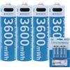 Tosiicop Batteria AA al litio ricaricabile - 1,5 V 3600 mWh USB batterie con cavo di ricarica USB-C 4 in 1, batteria ricaricabile, 1 ore, ricarica rapida, 1500 ciclo, 4 pezzi (4 pezzi AA 3600 mWh)