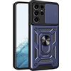 HONLEN Custodia Adatta per Samsung Galaxy S23 Ultra (6.8 Inches), Cover per PC Armor Anello kickstand con Base Magnetica - Blu