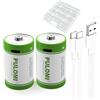 Pulomi Batterie ricaricabili agli ioni di litio USB D, 1,5 V, 12000 mWh, batterie ricaricabili D, 4 ore, ricarica rapida, 1200 cicli con cavo di ricarica di tipo C, protezione da sovraccarico, confezione da