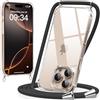 caslord Trasparente Cover con Cordino per iPhone 16 Pro | 1,6 m Regolabile | Antiurto | Anti-ingiallimento | Anti-Graffio | Nero