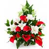 DRW Centro di fiori artificiali rosso e bianco per chiese, cimiteri e celebrazioni, con rose e calli, 55 x 15 x 50 cm