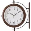 BESTIME 66264A Orologio da parete in metallo a doppia faccia in rame rosso antico, silenzioso, facile da leggere, decorazione per la casa, interni, esterni, giardino, fattoria, cortile, stazione.