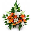 DRW Centro di fiori artificiali arancione e bianco, 60 x 15 x 60 cm | Per chiese, cimiteri e celebrazioni, con orchidee, con rose