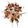 DRW Centro di fiori artificiali originali bianco e arancione per chiese, cimiteri e celebrazioni, con calle e rose, 50 x 50 x 40 cm