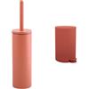 Spirella Scopino WC Akira Acciaio con Pattumiera Terracotta | Scopino WC e Pattumiera · Set Bagno Coordinato · Colori Abbinati · Facile da Pulire