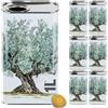 acquaverde | 6 Lattine per Olio di Oliva, Lattina Bianca con Litografia Albero di Ulivo, in Metallo, Contenitore Alimentare, Latta da 1 Litro con Tappo Ermetico e Maniglia