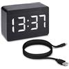 kwmobile Sveglia Digitale con Design in Legno Nero - Orologio da Comodino con Display orario Temperatura Data - Sveglia Piccola con Cavo USB LED Bianchi