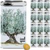 acquaverde | 12 Lattine per Olio di Oliva, Lattina Bianca con Litografia Albero di Ulivo, in Metallo, Contenitore Alimentare, Latta da 1 Litro con Tappo Ermetico e Maniglia