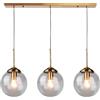 XIRYTU-H Lampadario a Sospensione a Sfera in Vetro Industriale Vintage a 3 Vie con Finitura in Ottone, Lampada da Soffitto Tripla a 3 Luci per Isola Cucina, Sala da Pranzo (Trasparente)