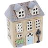 Shudehill Giftware Village Pottery - Portacandele in ceramica, collezione Pretty Garden Floral House, colore: Grigio, Blu, Giallo, Panna (Crema anterna)