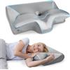 HOMCA Cuscino Cervicale 2 in 1 Memory Foam per Dormire Grigio Raso | 60x40x12/14cm Cuscino Ergonomico per Supporto al Collo, Federa Sfoderabile e Lavabile, Ideale per ogni Posizione del Sonno