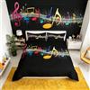 Homemissing Music Set Copripiumino 200x200cm Musical Note Copripiumone per Bambini Ragazzi Ragazze Colorato Musical Instrument Geometrica Copripiumini Traspirante Nero Copripiumino