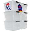 PROREGAL Scatola portaoggetti con coperchio 45L in set da 6, grande, ruote, di plastica trasparente impilabile, clip di chiusura per, contenitore per cucina, casa, cantina