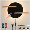 KZT Lampada da parete per interni da comodino, dimmerabile, interruttore touch, lampada da parete a LED con cavo USB + porta di ricarica tipo C, illuminazione da parete per camera da letto, soggiorno