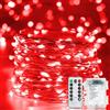 Erwawee Luci Albero di Natale a Batteria, 10M 100 LED Filo di Rame Luci Catena Luminosa da Esterno Interno con Telecomando 8 modalità ed Timer Decorazione per Festa, Halloween, Giardino, Matrimonio, Rosso