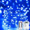 Erwawee Luci Albero di Natale a Batteria,10M 100 LED Filo di Rame Catena Luminosa Luci di Natale da Esterno Interno con Telecomando 8 modalità ed Timer Decorazione per Festa,Halloween,Giardino,Matrimonio,Blu