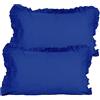 SalGiu Federe Cuscino Letto Con Volant (2 pezzi) 100% Cotone Con Bottoni Tinta Unita Eleganti 50x80 (Blu)