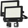 HAPYLUMI 100W Faretto Led da Esterno con Sensore di Movimento, 2 Pezzi Faretti Esterni con PIR 10000LM 6500K Bianco Freddo, IP67 Impermeabile Faro LED per Terrazza Giardino Garage Vialetto