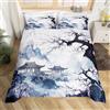 Homewish - Set copripiumino giapponese in stile orientale, misura doppia, set di biancheria da letto con motivo floreale di ciliegio estetico per bambini, adolescenti e adulti, trapunta cinese vintage