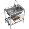 TOLBCLOH Lavello giardino piccolo per esterni, vasca singola per lavaggio, stazione per lavabo da cucina in acciaio inox con ripiano portaoggetti e rubinetto, per ristorante, bar, lavanderia, garage, cortile(2