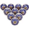 FURNISHFUL FINESSE Pomelli in ceramica blu navy (confezione da 6) | Maniglie per cassettiere fatte a mano con finiture dorate, maniglie vintage bohémien per armadi e armadi