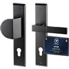 VERAMET Maniglia per Porta Maniglie Porte Esterna Pomolo Cilindro Europeo | Placca Lunga 90mm , Zinco Alluminio, Resistente alla Corrosione, Kit di Montaggio, Set Esterno ,Nero opaco, Sinistra - VITAY