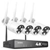 SANNCE 4K Kit Videosorveglianza WiFi, 4 Telecamere, 16CH NVR senza HDD | Telecamera Wi-Fi 6 Esterno con Rilevazione Umana, Audio a 2 Vie, Color-Night, 8MP IP66 Videocamera Sorveglianza