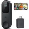 Belleye Videocitofono Wifi, 2K HD Campanello Senza Fili da Esterno con Suoneria Rilevamento Umano PIR, Allarme Immediato, Visione Notturna,Audio