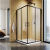 SUNXURY Cabina doccia 100 x 120 x 195 cm, ingresso angolare con doppia ante scorrevole, telaio nero, vetro di sicurezza da 5 mm, montaggio trasparente su piatto doccia o piastrelle