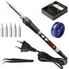 GOMETY Set saldatore: 1 pezzo da 90 W, temperatura regolabile 180 - 520 °C, saldatore con interruttore on/off, 5 punte di saldatura, supporto saldatore, stagno, pinzette per riparazioni elettroniche