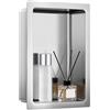 VELPAX Nicchia Doccia Incasso Bianca 48x33x10cm, Nicchia Murale in Acciaio Inox 304 (3mm) con Finitura Lucida, Grande Spazio di Stoccaggio Impermeabile, Design Minimalista per Bagno