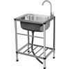 MJYDKBZ Lavello in Acciaio Inox Esterno, Lavello da Esterno con Rubinetto | Lavello Commerciale Autoportante Lavello di Utilità Lavabo Cucina Lavamani Industriale Per Garage Cortile Giardino 48X35cm