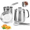 mumisuto Pentola per Friggitrice Acciaio Inossidabile,1.8l Pentola con Filtro Maglia Fine & Cestello & Coperchio,Padella per Friggitrice con Manico In Legno per Conservare,Friggere E Grasso da Cucina (2L)