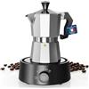 Xelanza Moka elettrica Programmabile per caffè in polvere, Macchina Caffè, 6 Tazze, Potenza 600 W, Piastra Riscaldante, Timer, Mantenimento in caldo (150ml)