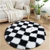 DSAoTeng Tappeto da bagno rotondo a scacchi, moderno, soffice e spesso, grande, tappeto a pelo lungo, morbido, decorativo, per soggiorno, cameretta dei bambini, camera da letto, tavolino da caffè