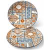 Cecaro Group Servizio Piatti 12 Pezzi in Ceramica - Linea Maiolica Azzurra e Arancio -- Set Tavola Elegante e Resistente