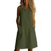 Generico Vestito Donna Elegante Corto Senza Maniche Abito Estivo in Lino Cotone con Scollo a U e Tasche Vestiti Casual Leggero Traspirante Vestiti Mare Curvy per Spiaggia Uscite Casa Lavoro Viaggi,