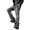 Generisch Flared Jeans da uomo Y2K Jeans con iniezione di inchiostro patchwork Bootcut strappati pantaloni streetwear Slim Fit cotone denim pantaloni jeans pantaloni estivi cargo pantaloni blu