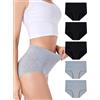 HAVVIS Mutande da donna in cotone elasticizzato, a vita alta, morbide, traspiranti, comode, confezione multipla