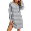 Lovasy Camicia da Notte Donna in Cotone Invernale Scollo Rotondo | con Maniche Lunghe Vestito Pigiama Lungo Bottoni Davanti Morbida e Confortevole Sottoveste con Tasche