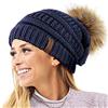 TOSKATOK®Cappello da Donna in Maglia Lavorata a Maglia con PON PON Staccabili in Pelliccia Sintetica