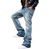 Generico Flare Jeans Uomo Straight Slim Fit Schizzi di Vernice Vintage Pantaloni in Denim Bootcut Rilassati Dritti Streetwear Y2K