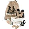 Kidz@Play Adventure Kidz Tan - Kit per esplorazione all'aperto, per bambini | Binocolo per bambini, torcia, bussola, fischietto di volpe, lente d'ingrandimento, zaino incluso, gioco educativo e finto